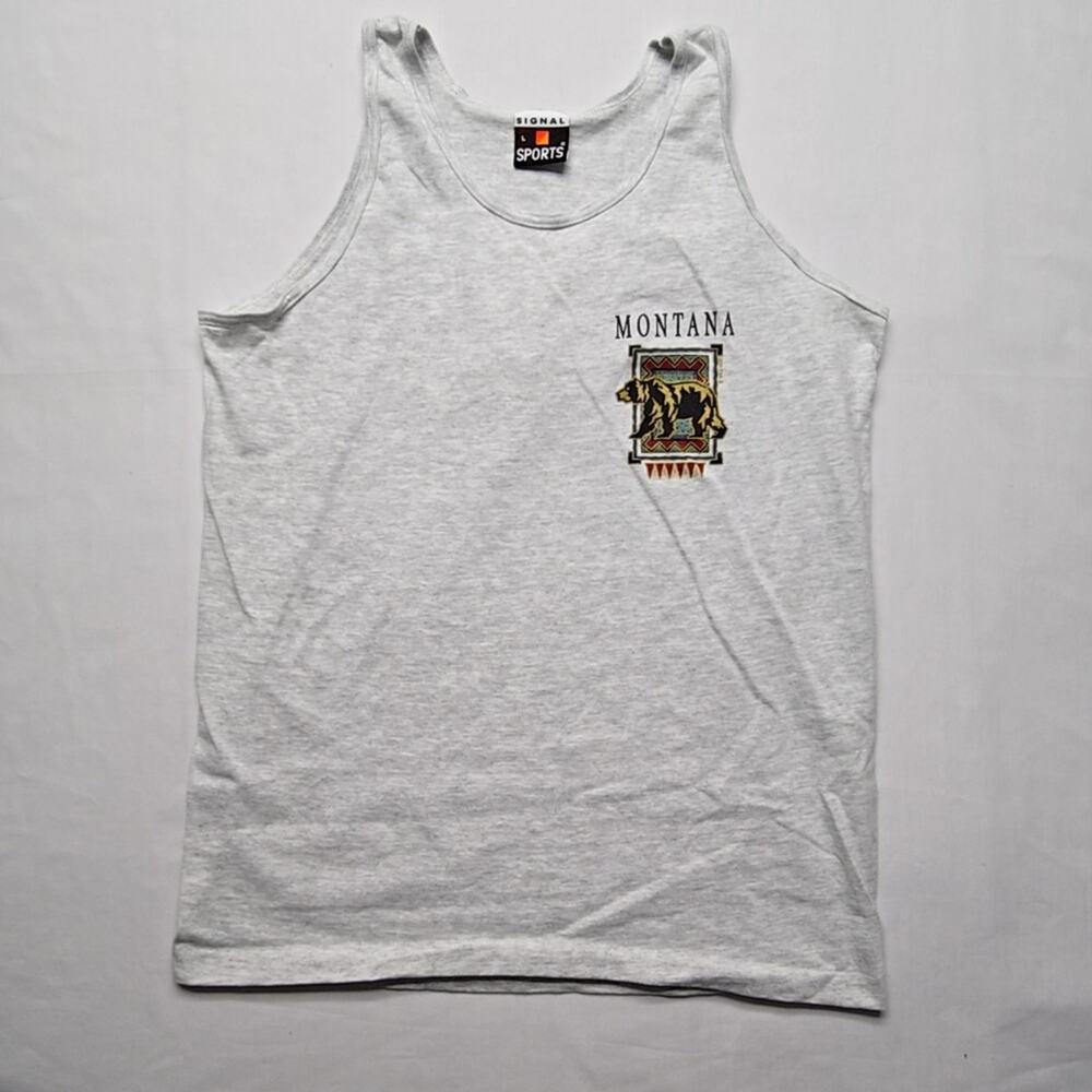 Vintage Montana Bear Graphic Tank Top Signal Sports Womens Large Gray Top 90s